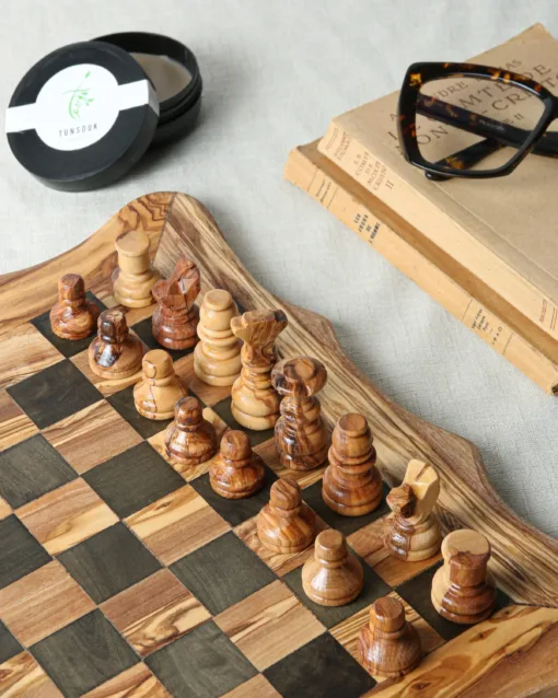 Handmade Olive Wood Chess Board with Unique Natural Grain - Image 3