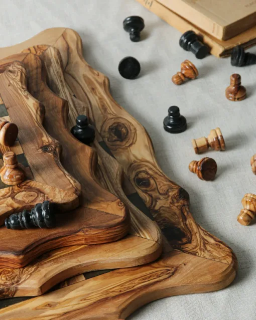 Handmade Olive Wood Chess Board with Unique Natural Grain - Image 4