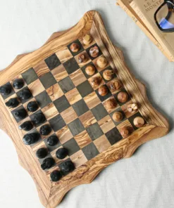 Handmade Olive Wood Chess Board with Unique Natural Grain
