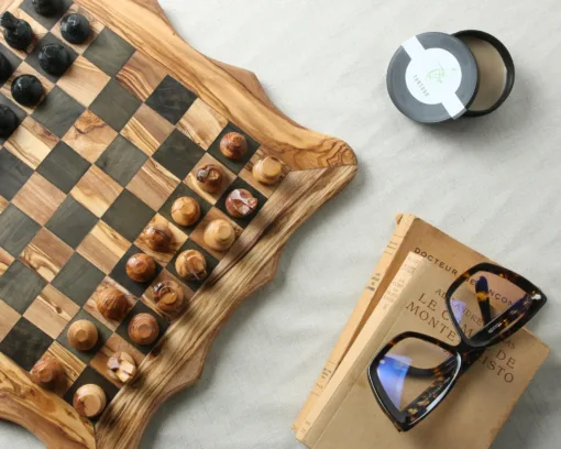 Handmade Olive Wood Chess Board with Unique Natural Grain - Image 6