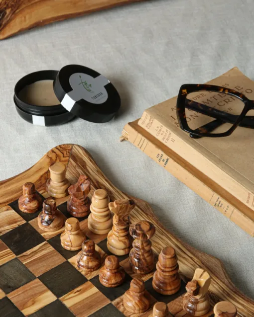 Handmade Olive Wood Chess Board with Unique Natural Grain - Image 2