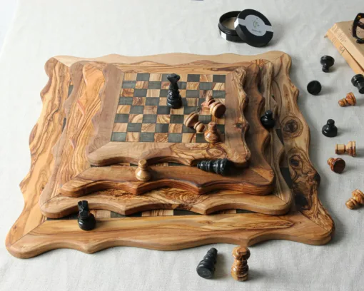 Handmade Olive Wood Chess Board with Unique Natural Grain - Image 5
