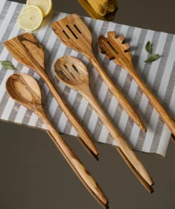 Olive Wood Kitchen Set of 5 + Beeswax Kit